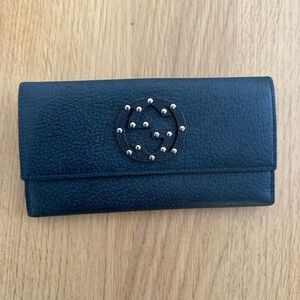 Gucci Blue Gg Studded Interlocking Leather Wallet